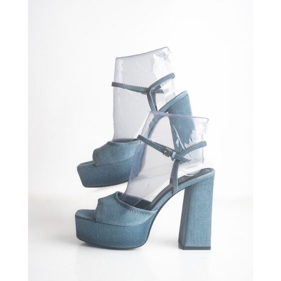 Zara Womens Denim Platform Sandals Heels EU 37 US 6.5 Blue Buckle 1811/210 NWOT - Picture 5 of 8